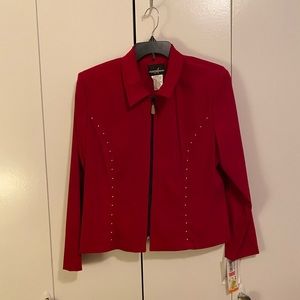NWT Red Faux Suede Gold Stud Zipper Jacket